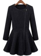 Romwe Zipper Ruffle Woolen Black Coat
