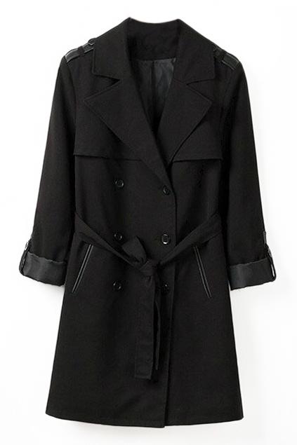 Romwe Lapel Double Breasted Belted Coat