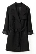 Romwe Lapel Double Breasted Belted Coat