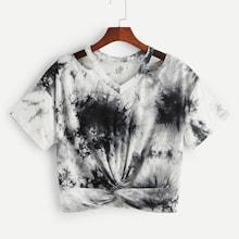 Romwe Plus Tie Dye Twist Front Tee