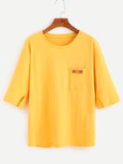 Romwe Mustard Slit Sleeve Hand Patch Pocket T-shirt