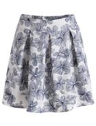 Romwe With Zipper Flower Print Blue Skirt