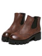 Romwe Brown Vintage Chunky Heel Pu Boots