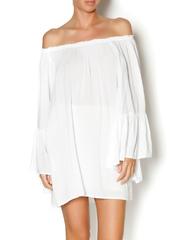 Romwe White Off The Shoulder Long Sleeve Shift Dress