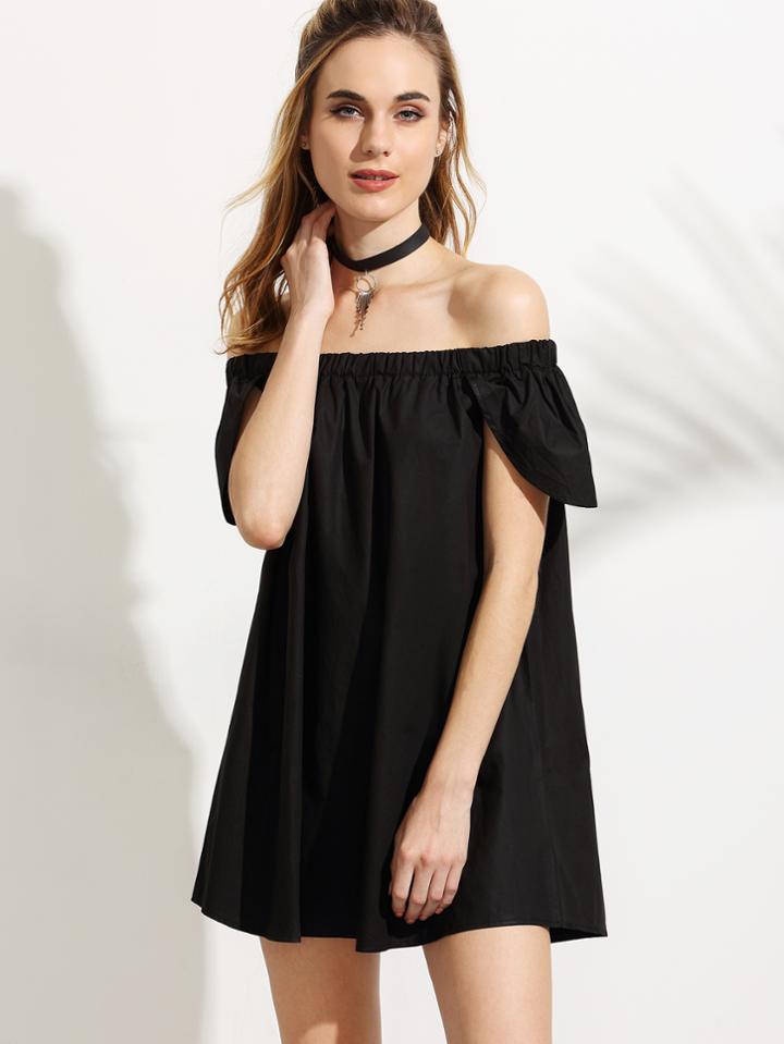 Romwe Black Off The Shoulder Cape Sleeve Dress