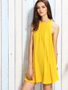 Romwe Yellow Ruffle Collar Tie Back Shift Dress