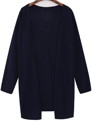Romwe Long Sleeve Knit Navy Cardigan