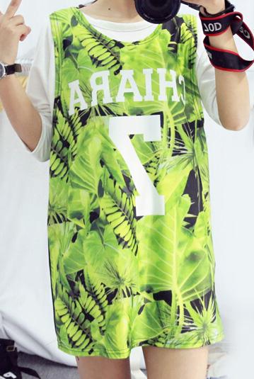 Romwe Leaves Print Tank Top