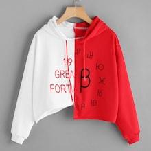 Romwe Two Tone Letter Print Asymmetric Hoodie