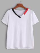 Romwe Contrast Trim V Neck Slit Side High Low T-shirt