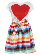 Romwe Heart Print With Bow Striped Flare Dress