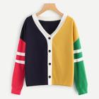 Romwe Single Breasted Color Block Sweatshirt