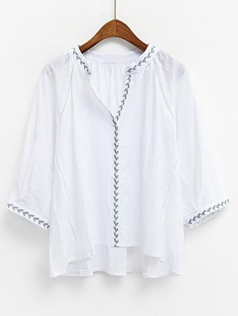 Romwe White Leaf Embroidered Eyelet Crochet Insert Blouse