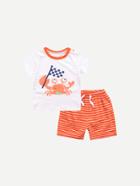 Romwe Crab Tee And Striped Shorts