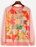 Romwe Pink Graghic Print Raglan Sleeve Sweatshirt