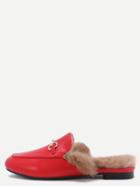 Romwe Red Faux Leather Fur Lined Slippers