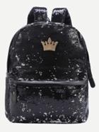 Romwe Black Sequin Crown Embellished Backpack