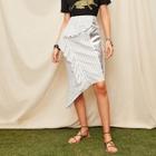 Romwe Ruffle Detail Mixed Media Asymmetrical Hem Skirt