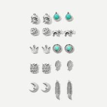 Romwe Elephant & Owl Stud Earrings 10pairs