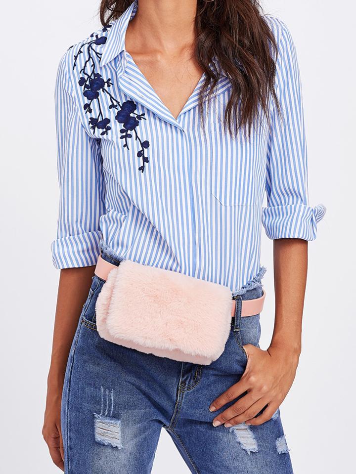 Romwe Faux Fur Bum Bag With Adjustable Strap