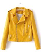 Romwe Yellow Oblique Zipper Pu Moto Jacket