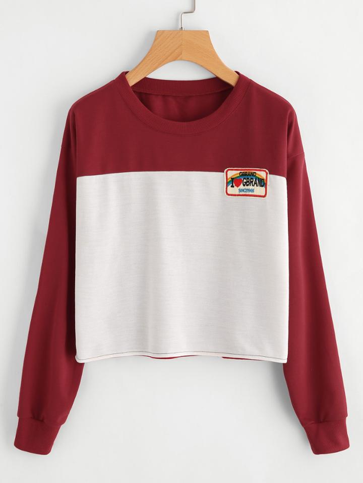 Romwe Contrast Panel Patch Detail Pullover