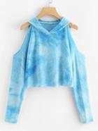 Romwe Cutout Sleeve Tie Die Print Hoodie Sweatshirt