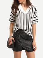 Romwe Vertical Striped Contrast Neck Blouse