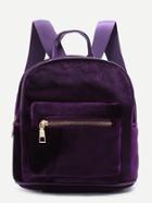 Romwe Purple Zipper Detail Velvet Backpack
