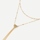 Romwe Heart Detail Layered Necklace With Chain Tassel