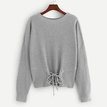 Romwe Drop Shoulder Lace-up Front Sweater