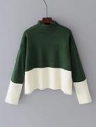 Romwe Two Tone Ribbed Pullover Sweater