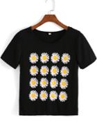 Romwe White Short Sleeve Daisy Print T-shirt