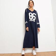 Romwe Drop Shoulder Letter And Striped Sweatshirt Dress