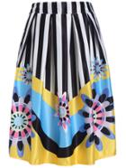 Romwe Vertical Striped Pleated Skirt