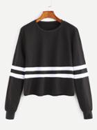 Romwe Black Long Sleeve Striped Trim Sweatshirt