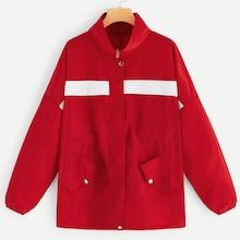 Romwe Zip-up Pocket Detail Stand Collar Coat