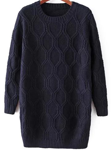 Romwe Diamondback Split Side Navy Sweater Dress