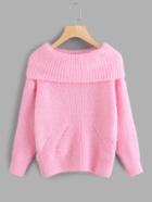 Romwe Fold Over Neck Drop Shoulder Knit Sweater