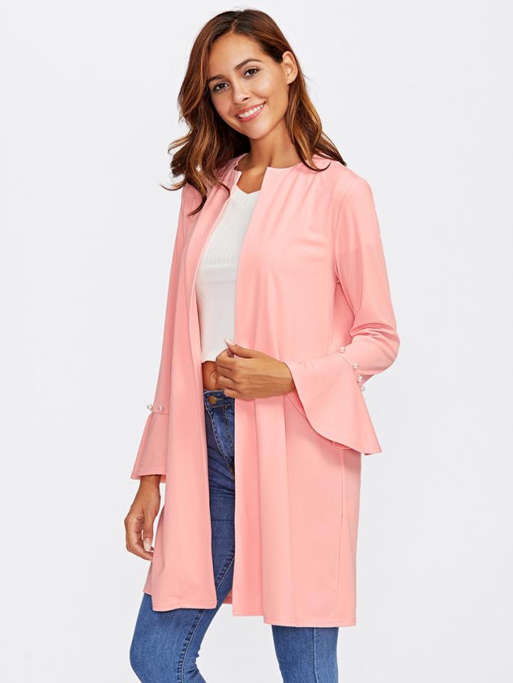 Romwe Pearl Beading Bell Cuff Coat