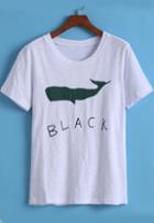 Romwe White Short Sleeve Shark Print T-shirt