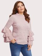 Romwe Tiered Sleeve Pearl Beaded Jumper