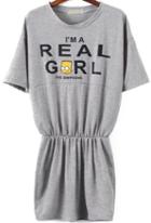 Romwe Simpson Letter Print Grey Dress