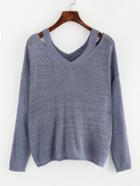 Romwe Cut Out V Neckline Knit Sweater