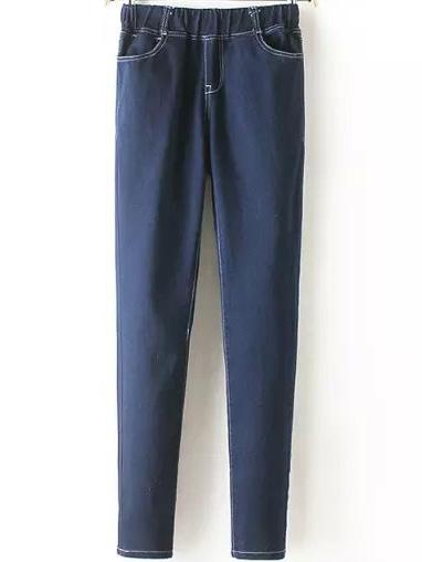 Romwe Elastic Waist Denim Pant