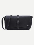 Romwe Buckled Strap Accent Flap Bag - Black