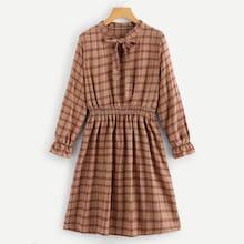 Romwe Plaid Tie Neck Dress