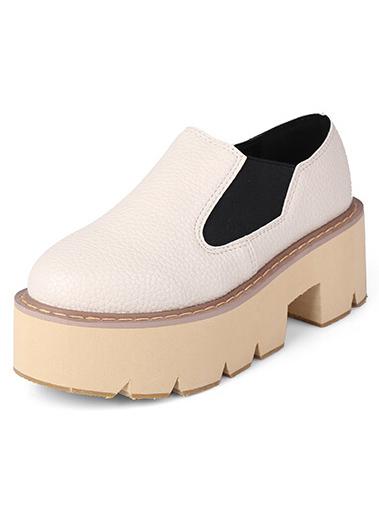 Romwe White Round Toe Heavy-bottomed Flats