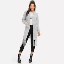 Romwe Open Front Fringe Detail Knit Coat