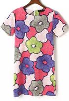 Romwe Multicolor Short Sleeve Floral Loose Straight Dress